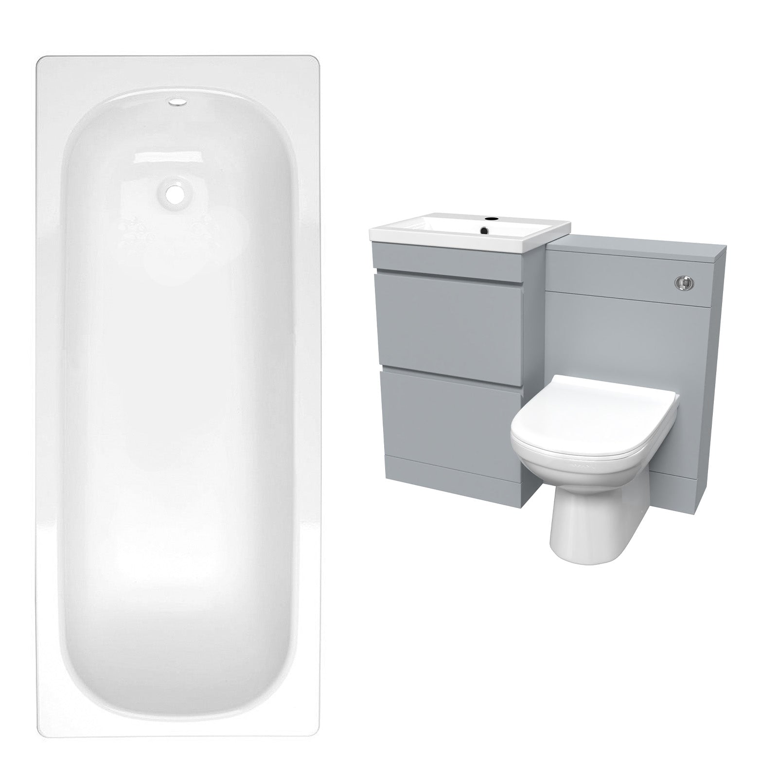Alaska Matte Grey 500mm Waterproof PVC Freestanding 2 Drawer Vanity WC Unit, BTW Toilet and Bath Set