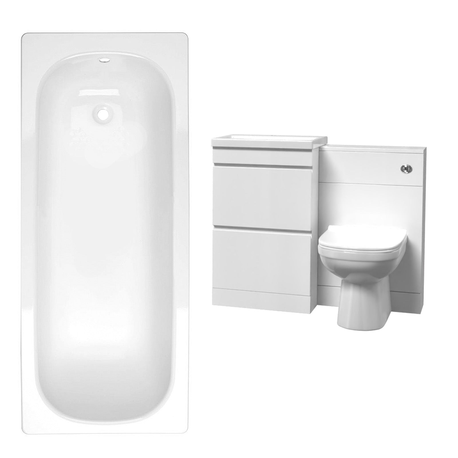 Alaska White 500mm PVC 2 Drawers Vanity WC Unit BTW Toilet and Bath Set