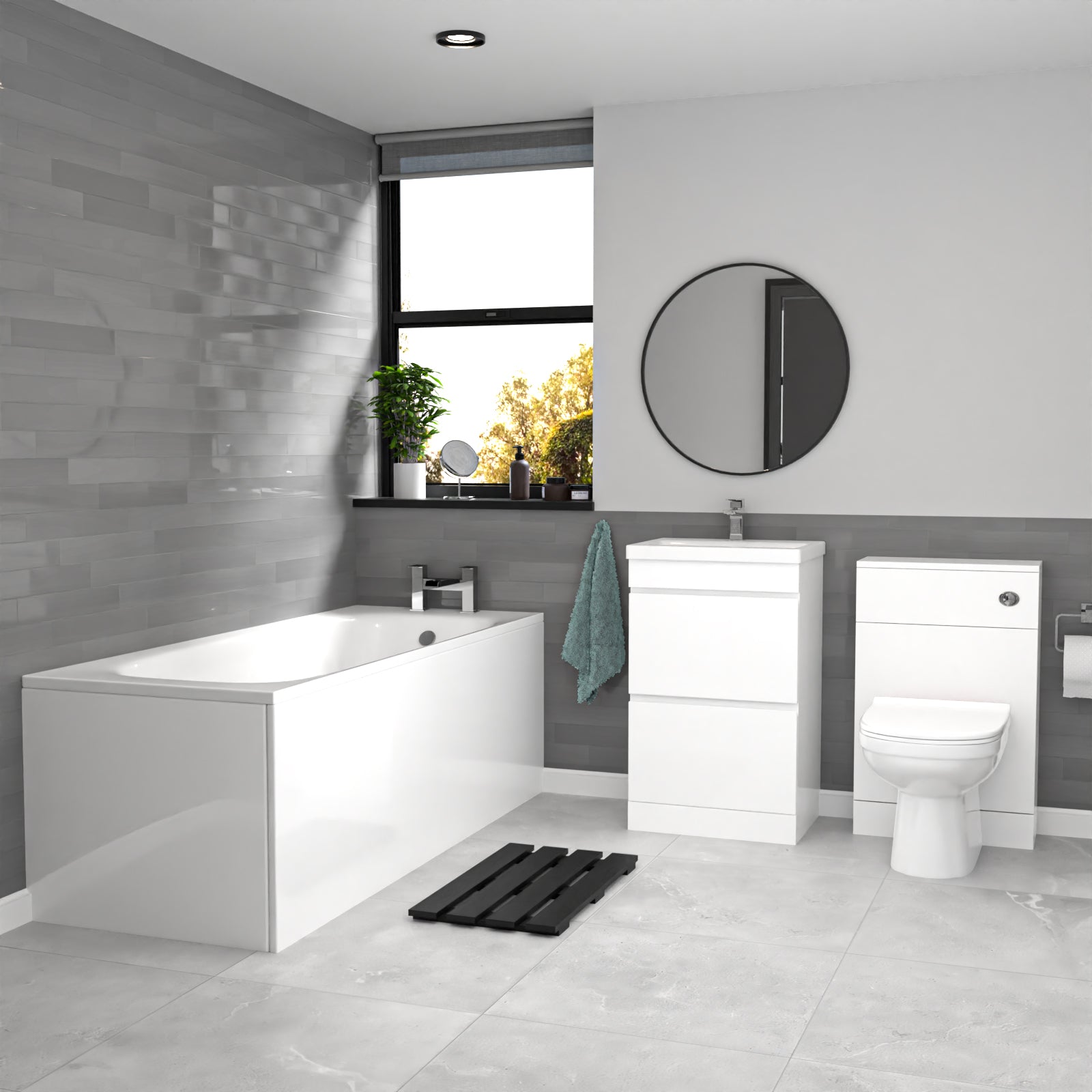 Alaska White 500mm PVC 2 Drawers Vanity WC Unit BTW Toilet and Bath Set