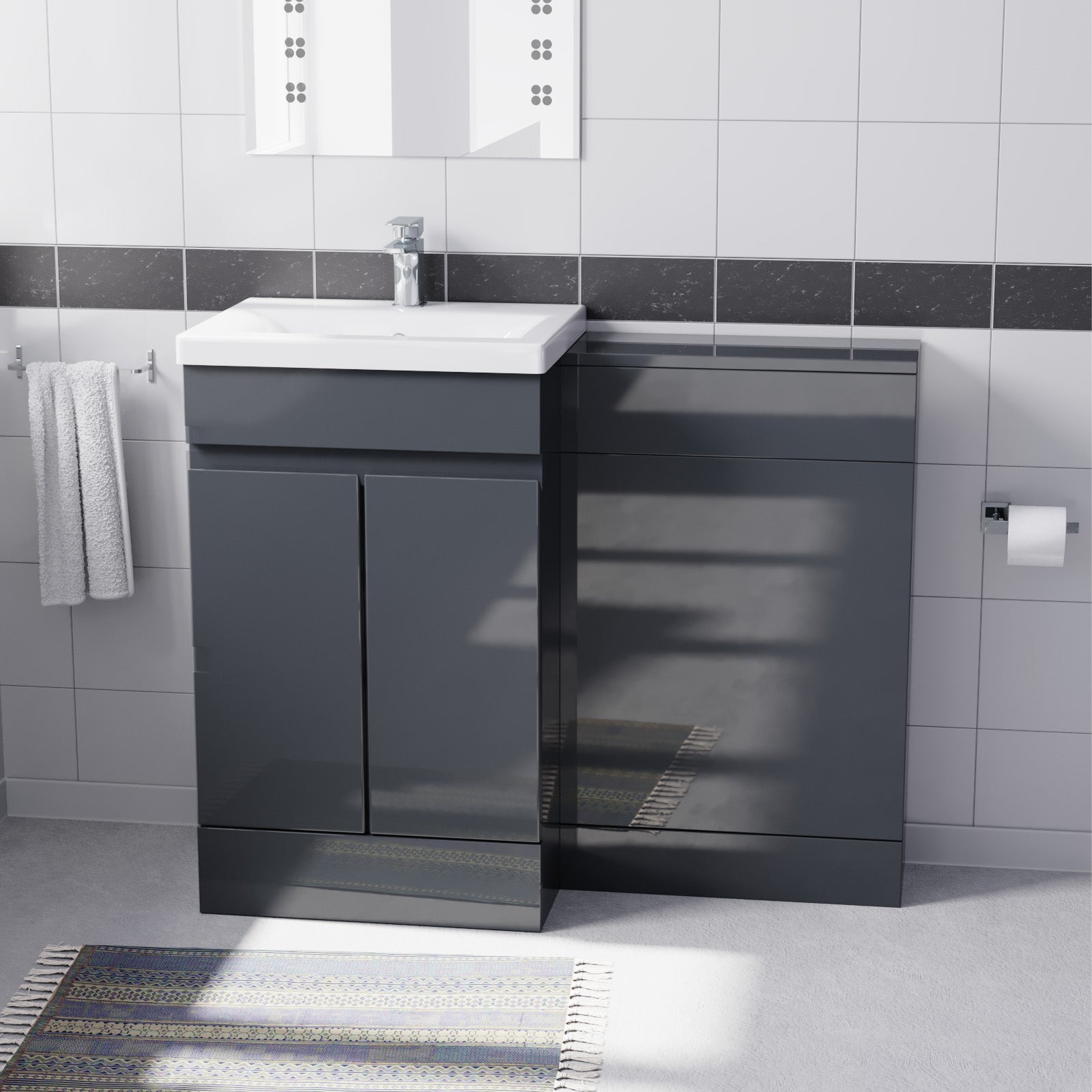 Alaska Dark Grey 500mm Waterproof PVC Freestanding 2 Door Basin Vanity WC Unit