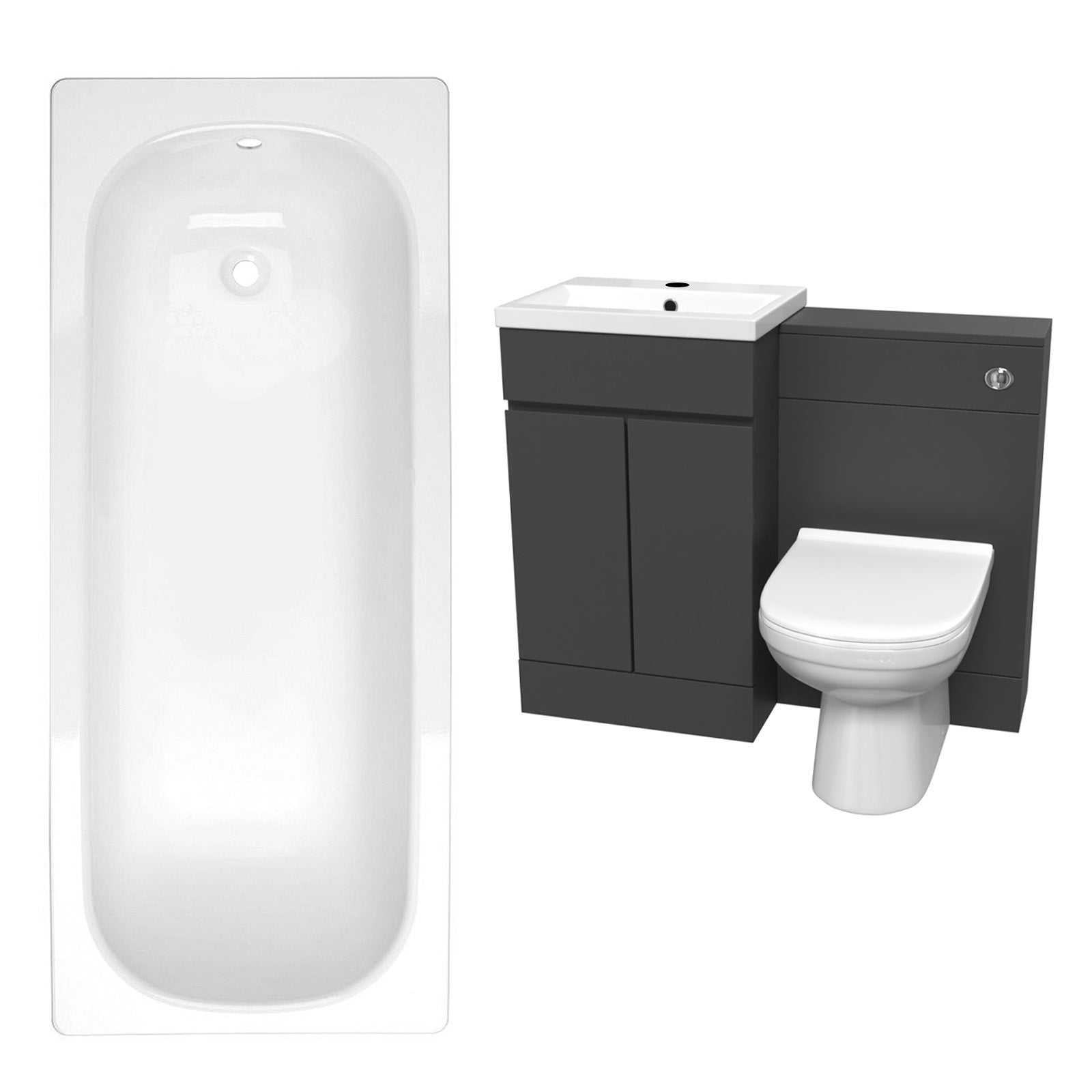 Alaska Dark Grey 500mm Waterproof PVC Freestanding 2 Door Vanity WC Unit, BTW Toilet and Bath Set