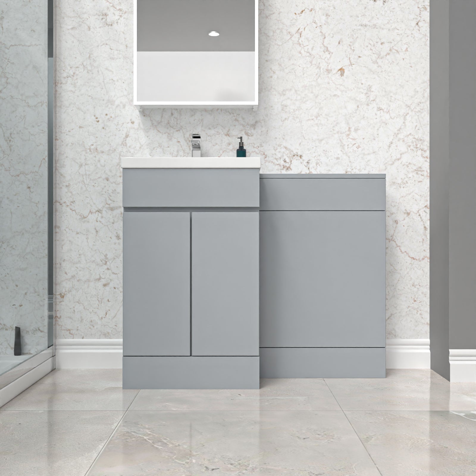 Alaska Matte Grey 500mm Waterproof PVC Freestanding 2 Door Basin Vanity WC Unit