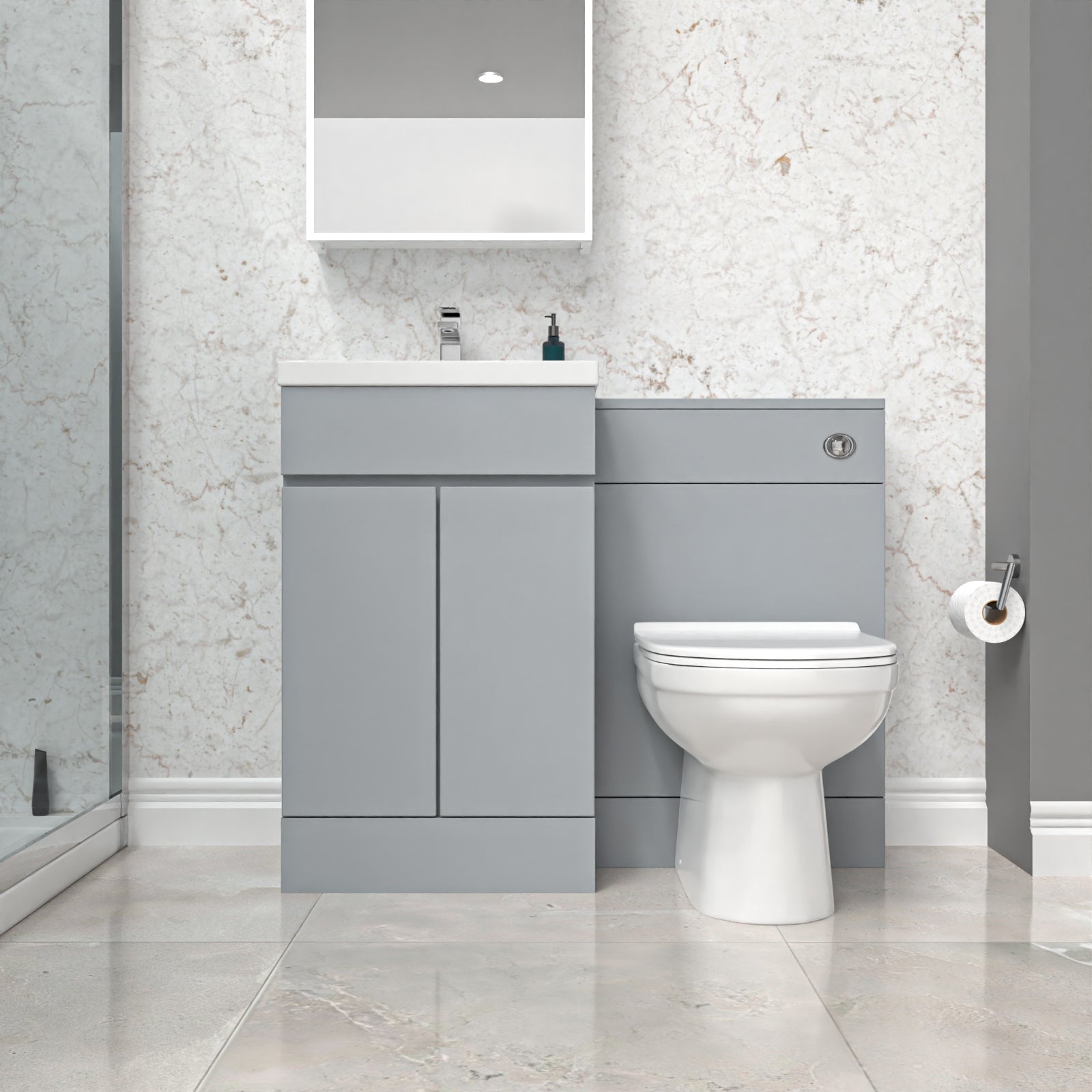Alaska Matte Grey Freestanding PVC 500mm 2 Doors Vanity & WC Unit & BTW Toilet
