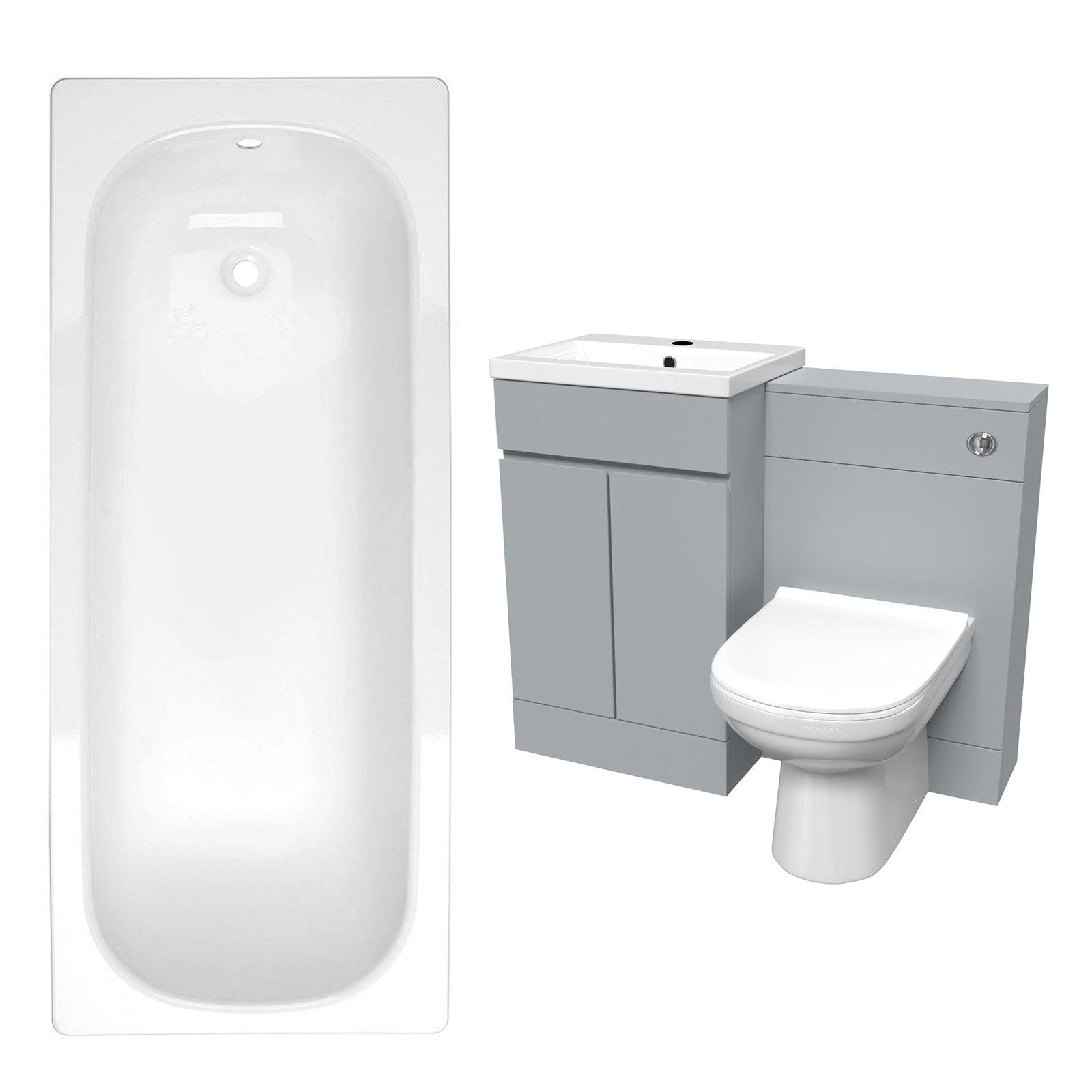 Alaska Matte Grey 500mm Waterproof PVC Freestanding 2 Door Vanity WC Unit, BTW Toilet and Bath Set