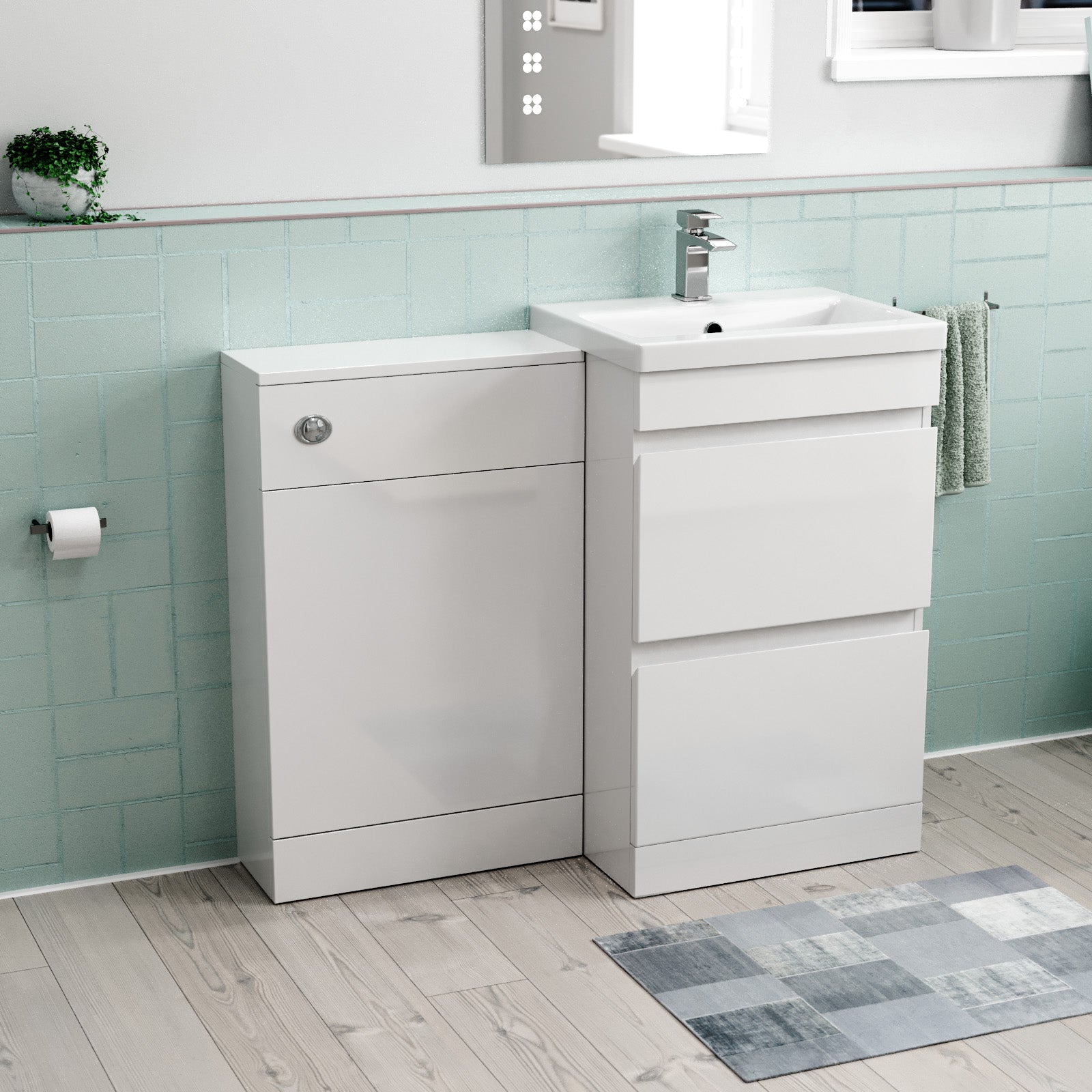 Alaska White Freestanding PVC 500mm 2 Drawers Vanity & WC Unit