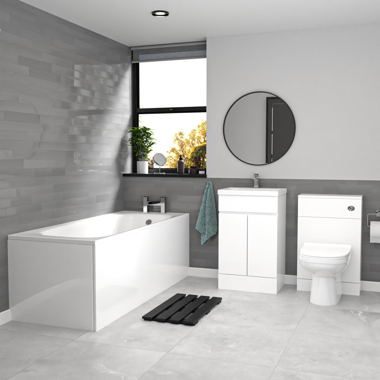 Alaska White 500mm PVC 2 Doors Vanity WC Unit BTW Toilet and Bath Set