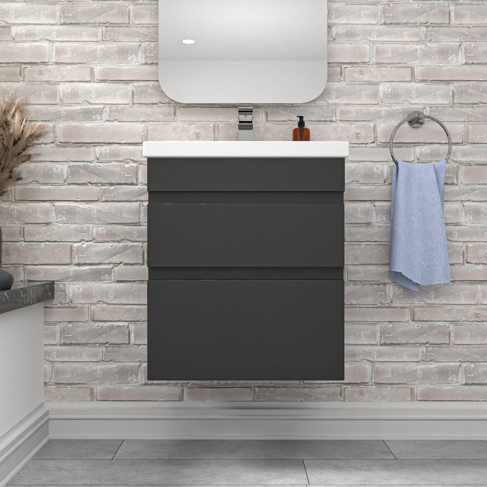 Alaska Dark Grey 500mm PVC 2 Drawers Wall Hung Vanity Cabinet and Basin
