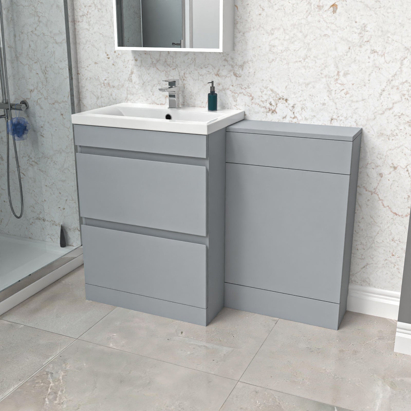 Alaska Matte Grey Freestanding PVC 600mm 2 Drawers Vanity & WC Unit