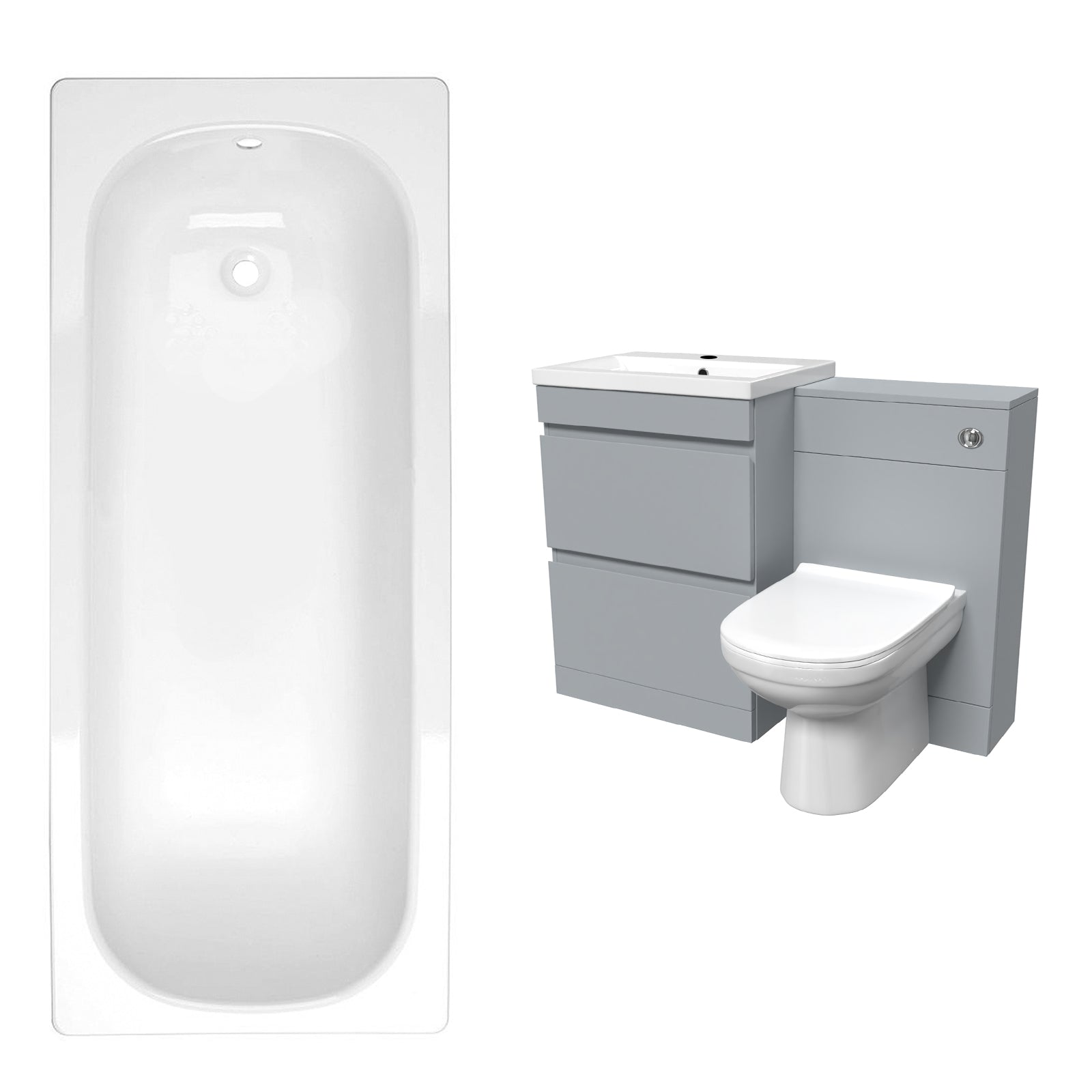 Alaska Matte Grey 600mm PVC 2 Drawers Vanity WC Unit BTW Toilet and Bath Set