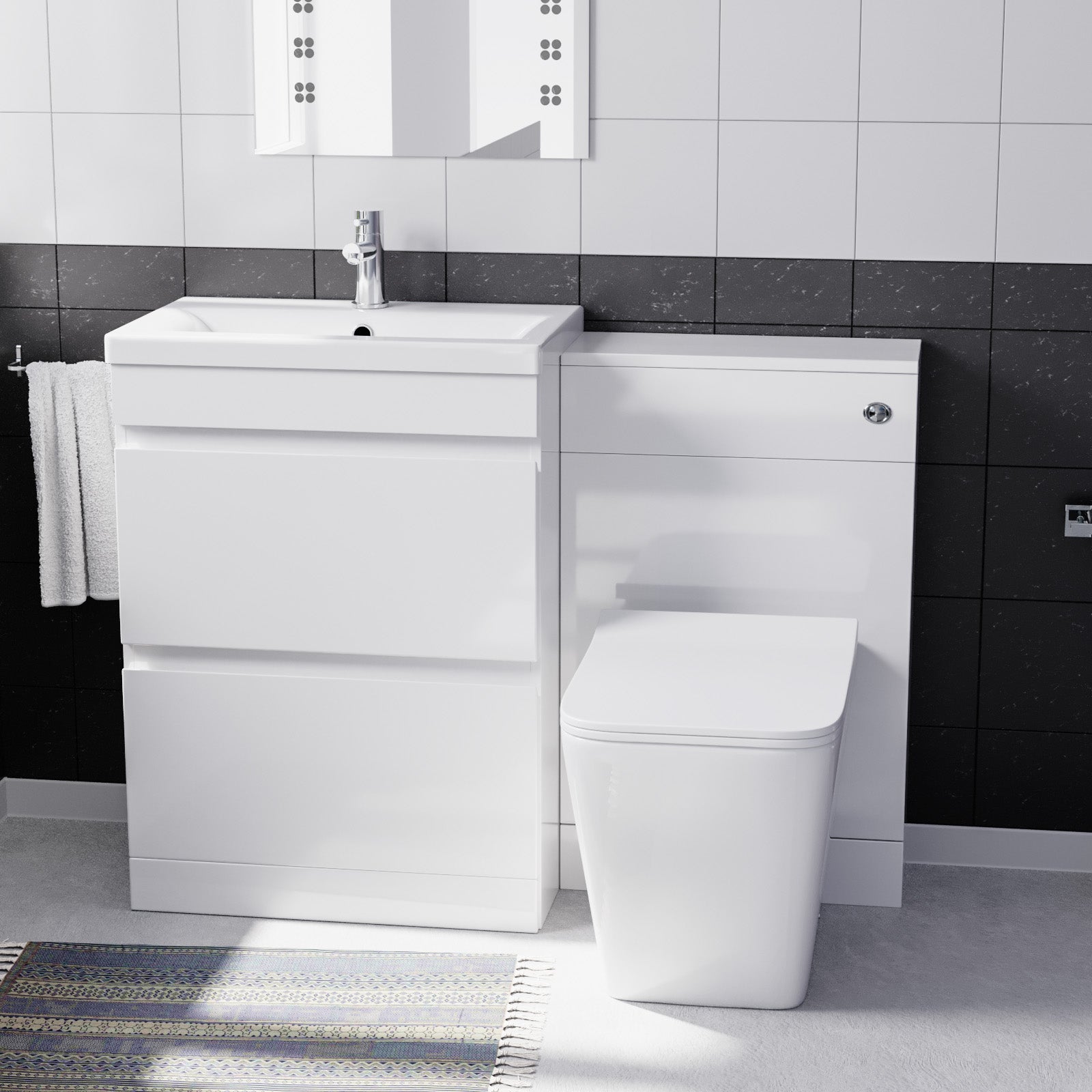 Alaska PVC White Freestanding 600mm 2 Drawers Vanity & WC Unit & BTW Toilet