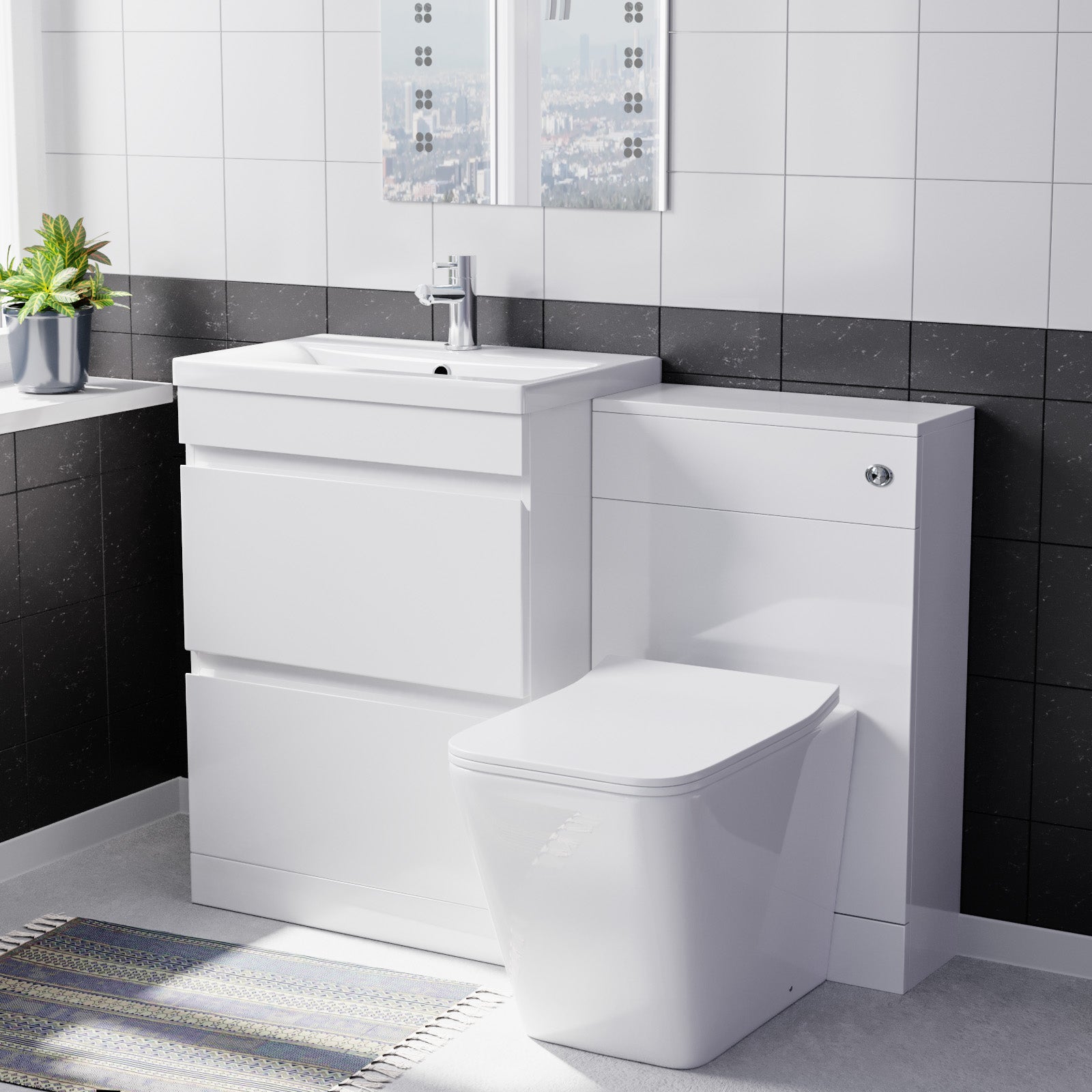 Alaska PVC White Freestanding 800mm 2 Drawers Vanity & WC Unit & BTW Toilet