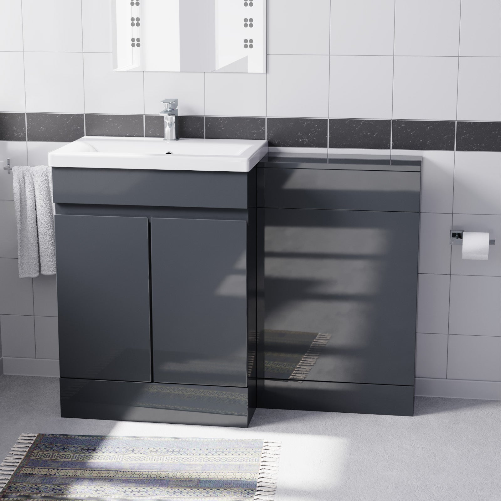 Alaska Dark Grey Freestanding PVC 600mm 2 Doors Vanity & WC Unit