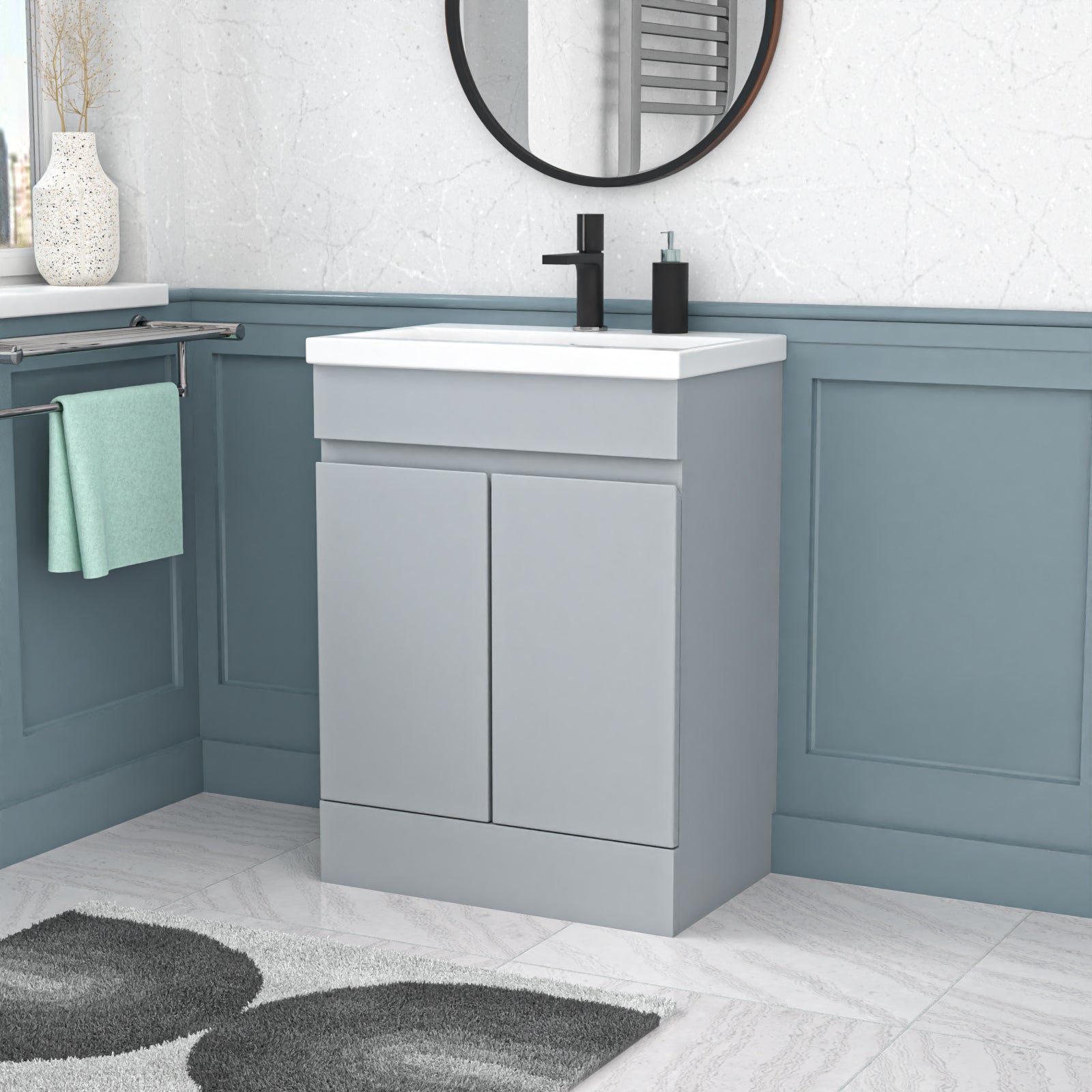 Alaska Matte Grey 600mm PVC Freestanding Bathroom Basin Vanity Unit