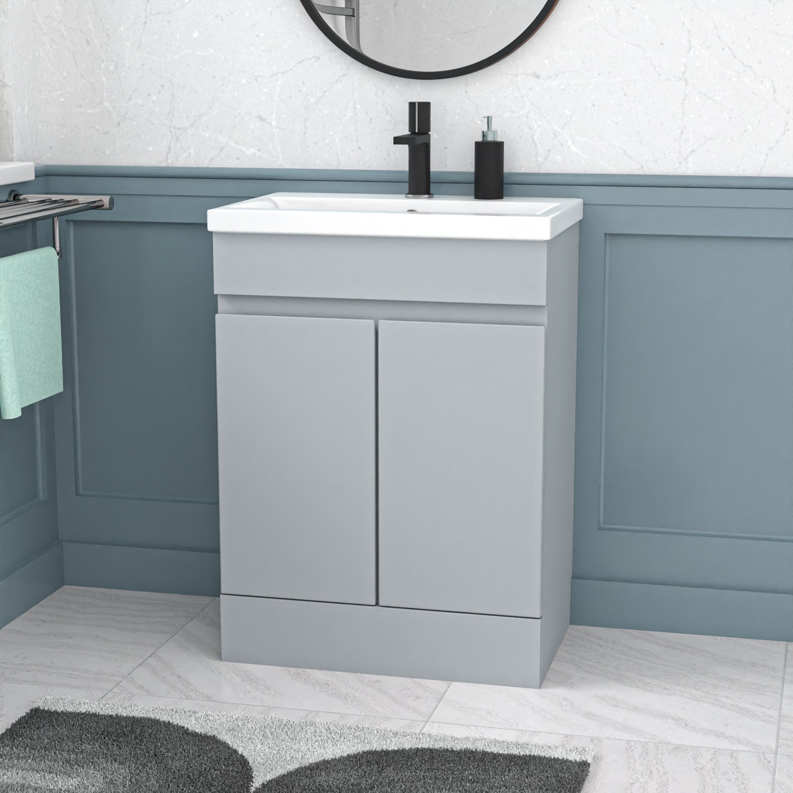 Alaska Matte Grey 600mm PVC Freestanding Bathroom Basin Vanity Unit