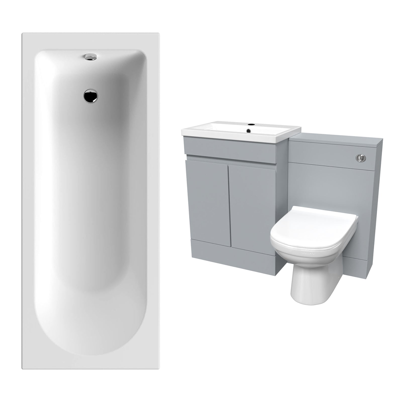 Alaska Matte Grey Freestanding PVC 600mm Vanity, WC Unit, BTW Toilet & Bath