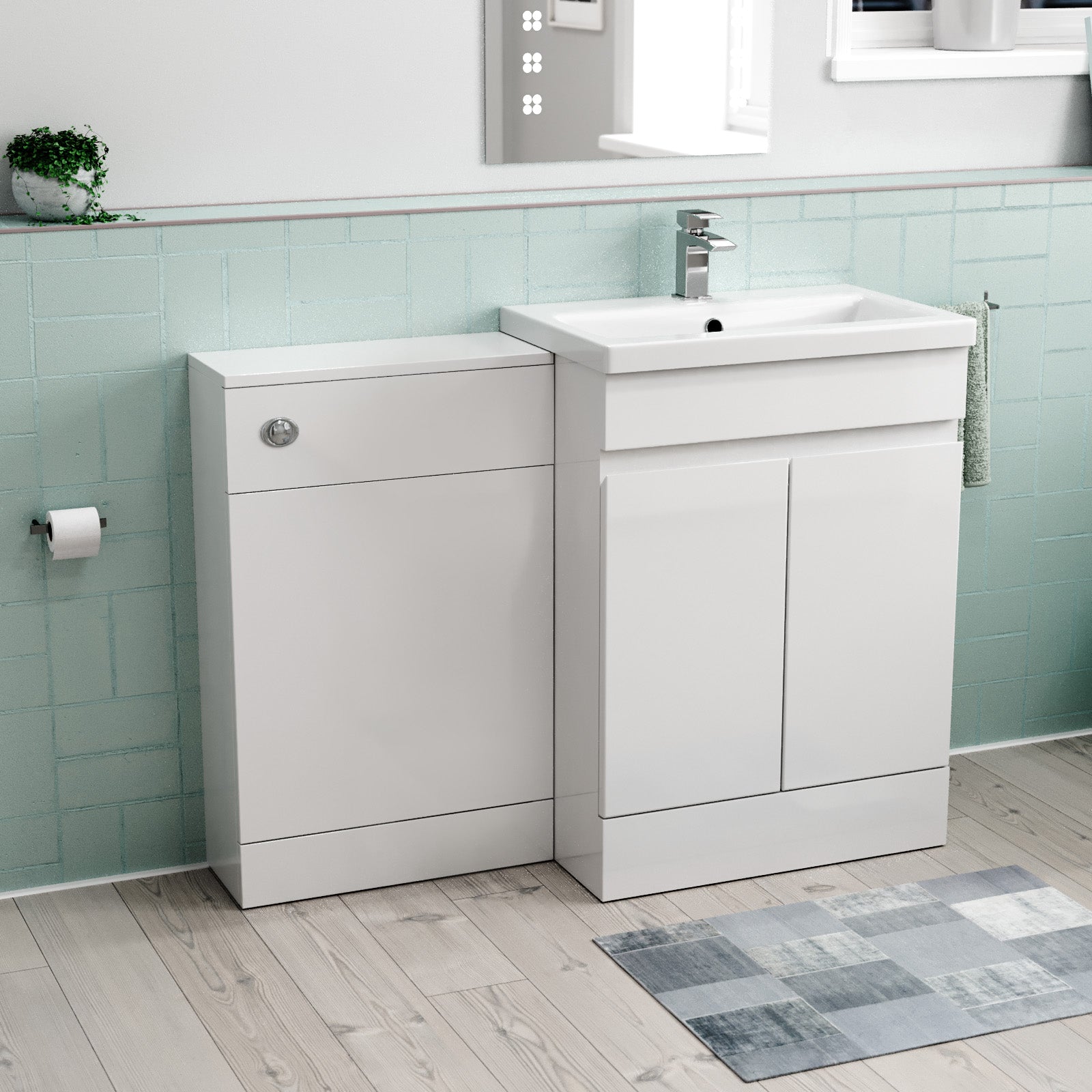 Alaska White Freestanding PVC 600mm 2 Doors Vanity & WC Unit