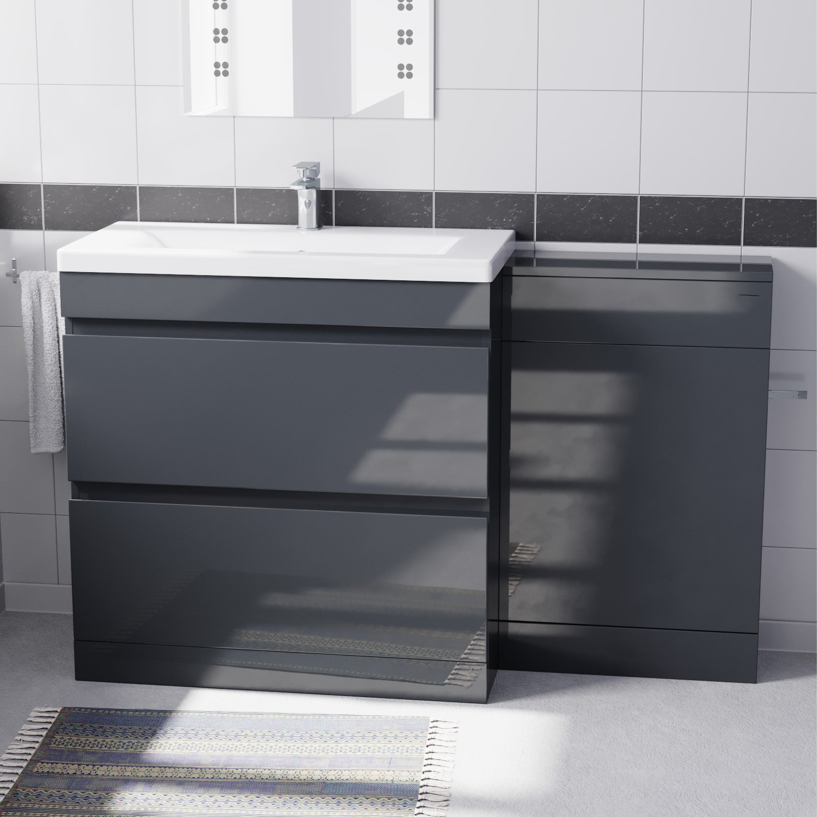Alaska Dark Grey 800mm Waterproof PVC Freestanding 2 Drawer Basin Vanity WC Unit