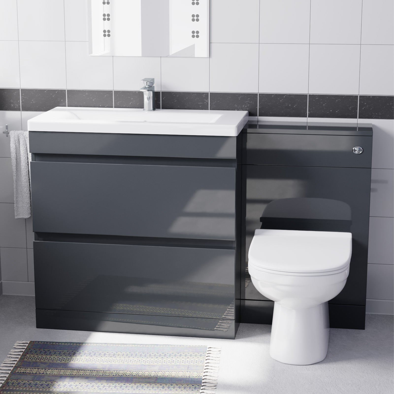 Alaska Dark Grey Freestanding PVC 800mm Drawers Vanity, WC Unit & BTW Toilet