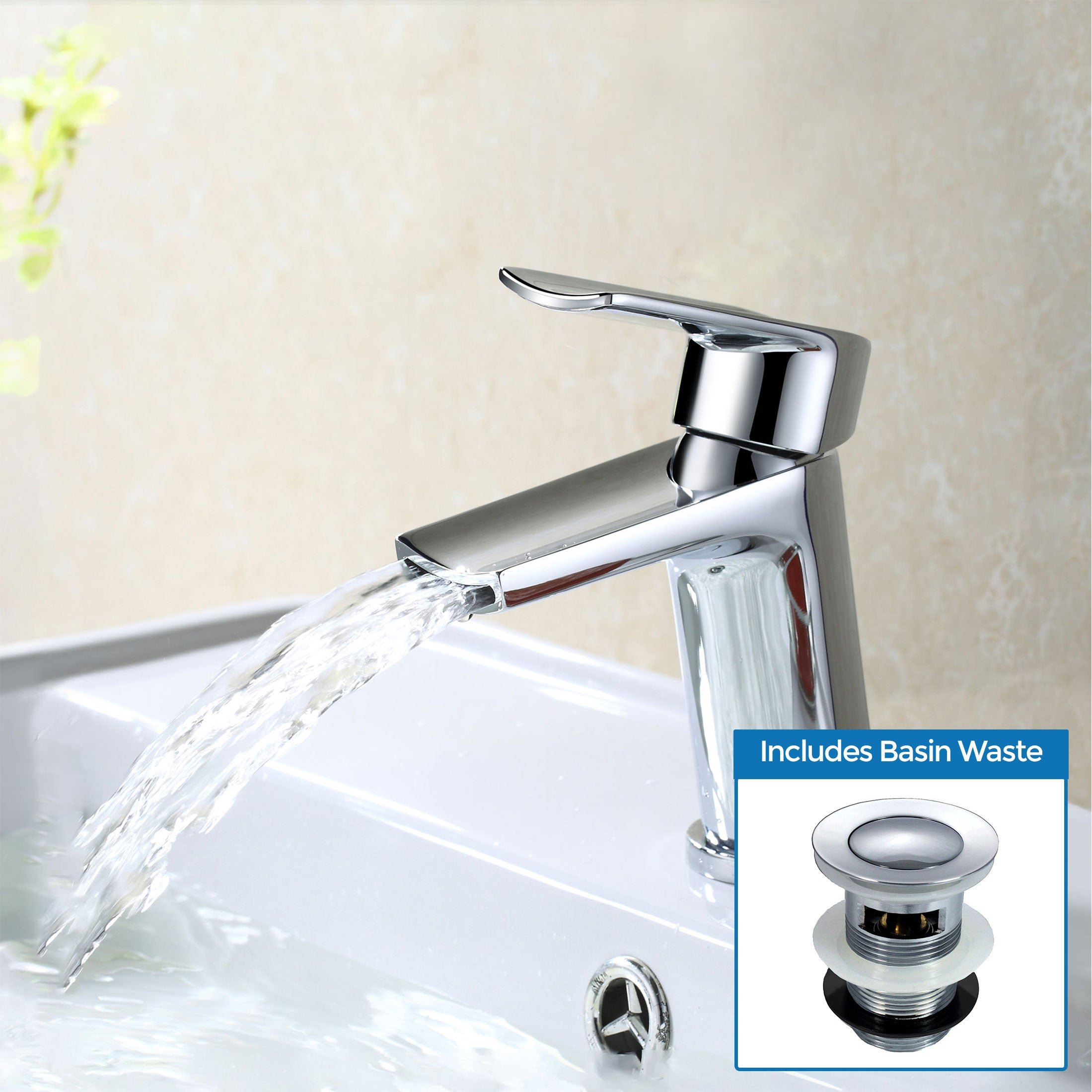 Centa Modern Chrome Waterfall Basin Sink Mono Mixer Tap