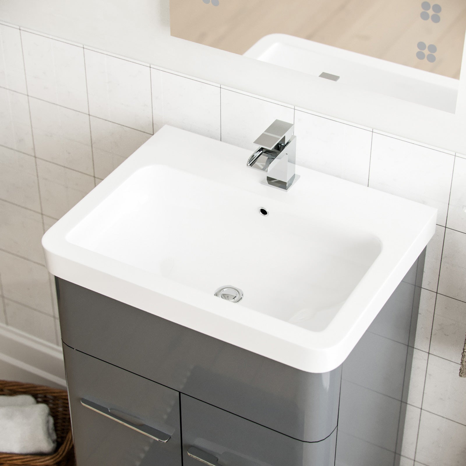 Afern Modern High Gloss Basin Vanity Cabinet and Tap with Waste Set