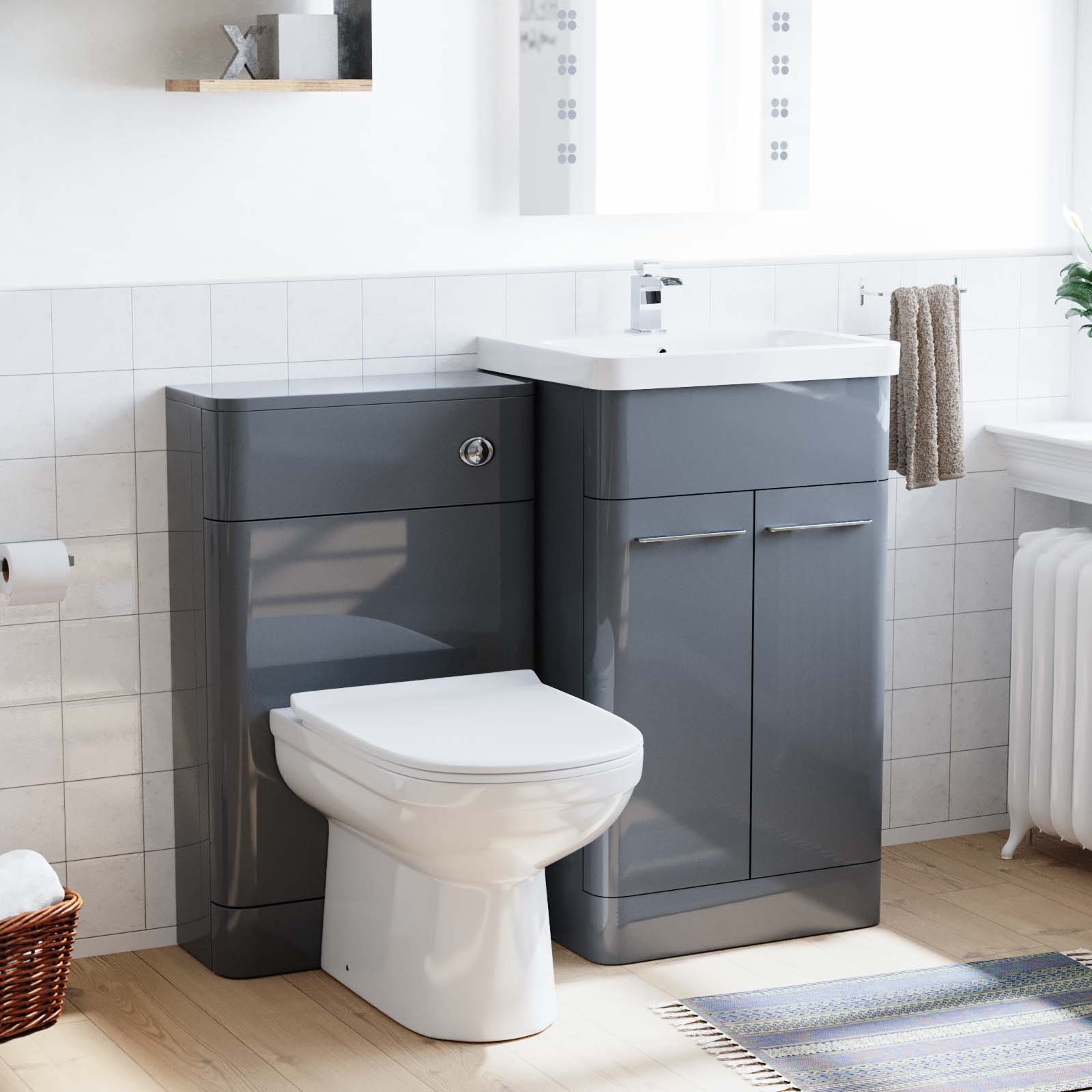 Afern 500mm Grey Flat Packed Vanity Unit, Basin & Eslo BTW Toilet With WC Unit