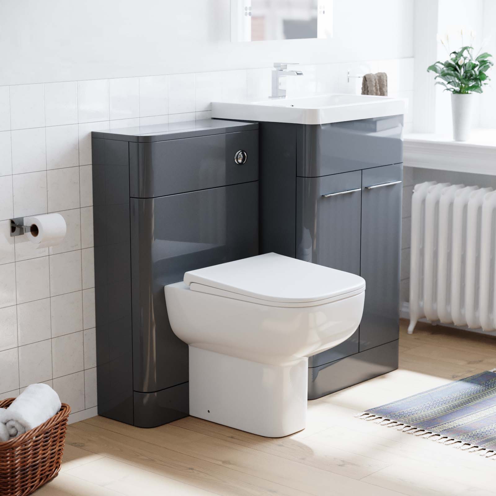 Afern 500mm Grey Flat Packed Vanity Unit, Basin & Debra BTW Toilet With WC Unit