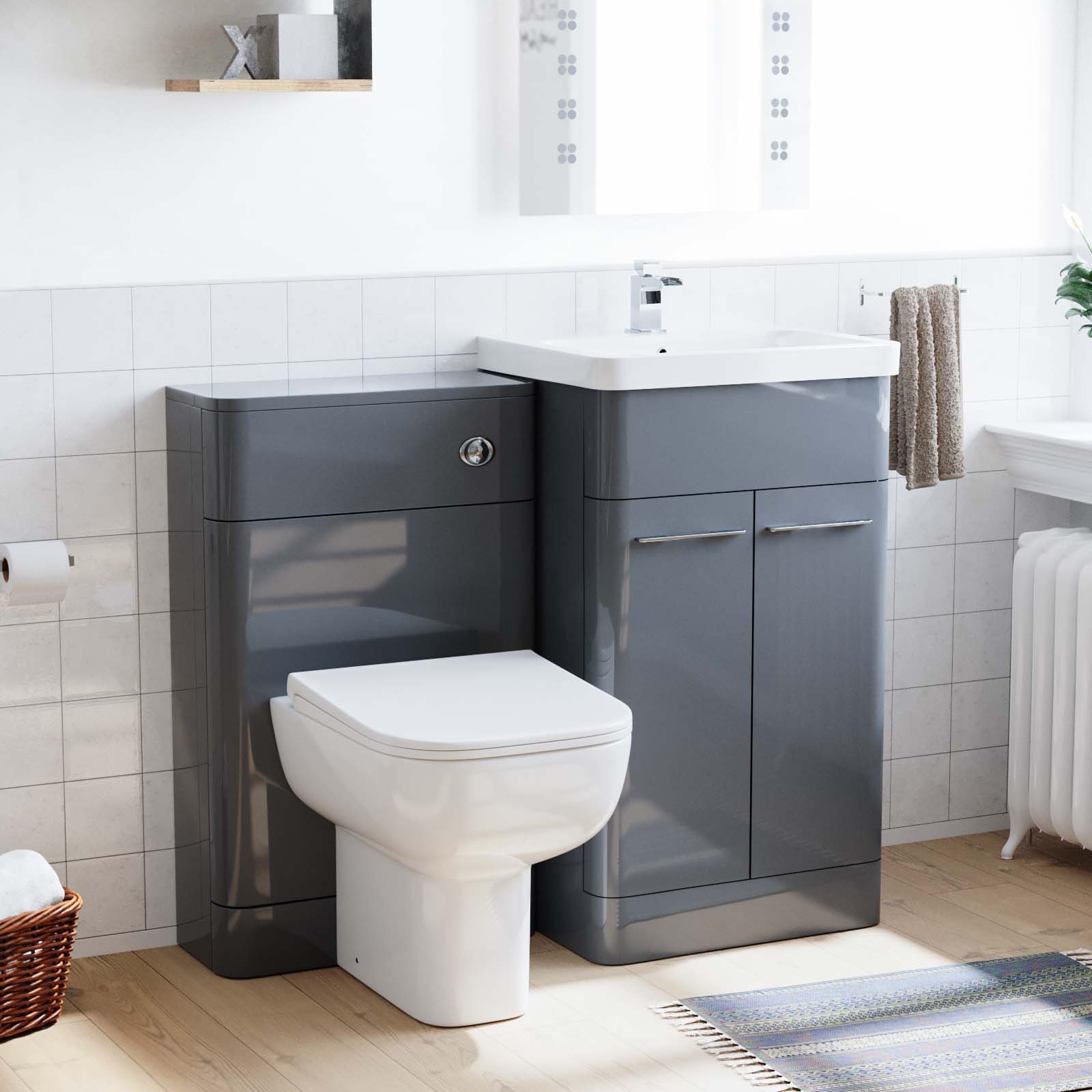Afern 500mm Grey Flat Packed Vanity Unit, Basin & Debra BTW Toilet With WC Unit