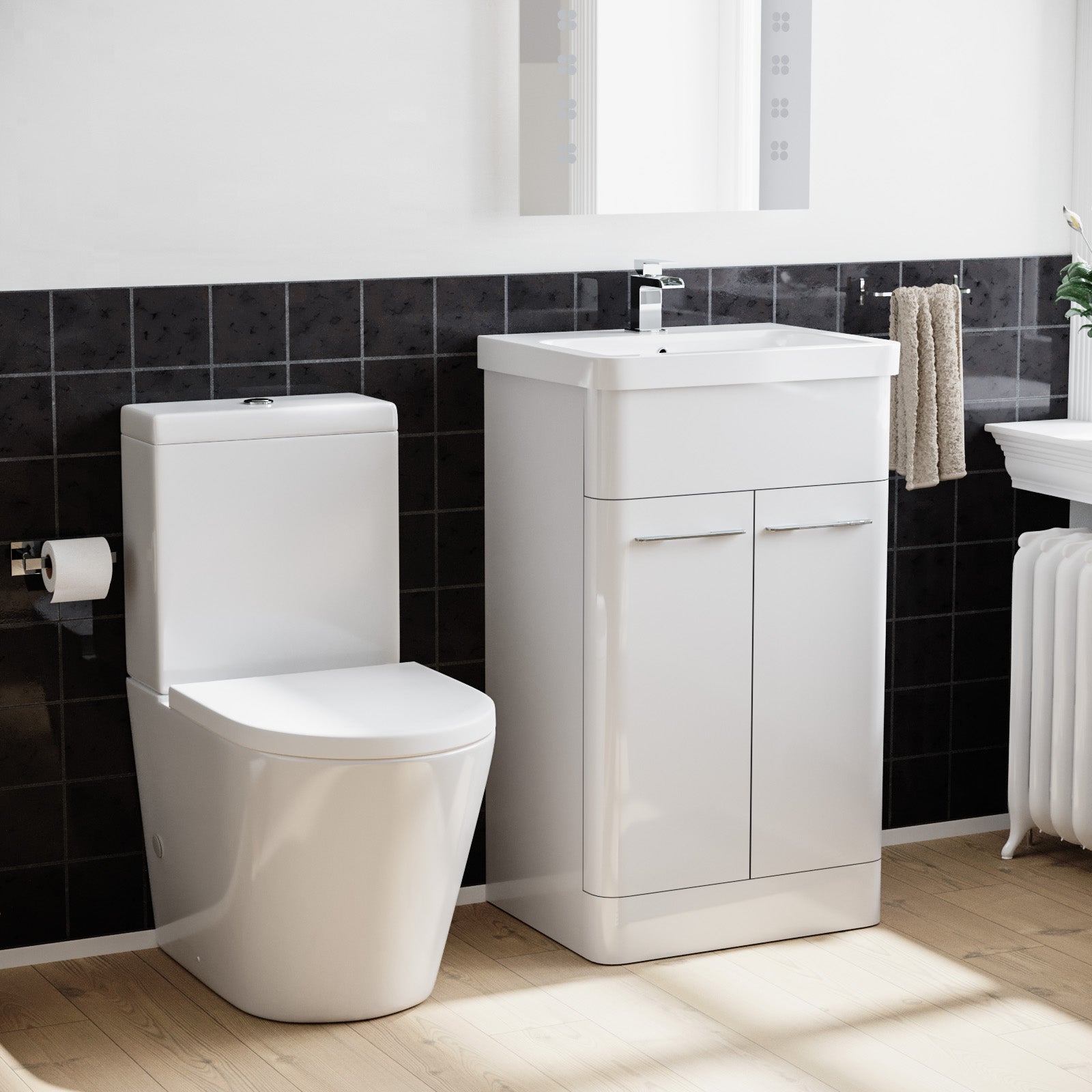 Basin Vanity Cabinet 500mm and Rimless Toilet with Seat White