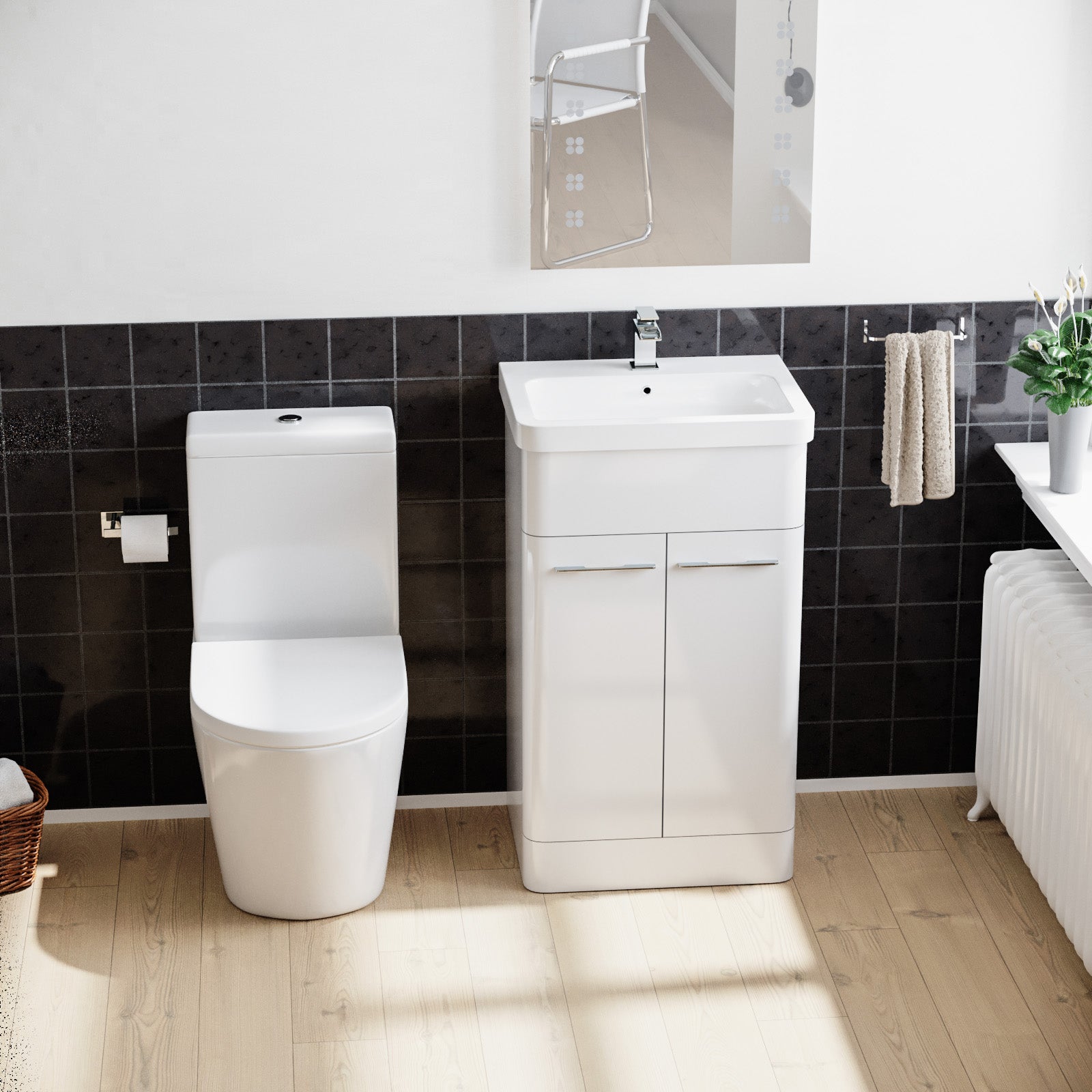Basin Vanity Cabinet 500mm and Rimless Toilet with Seat White