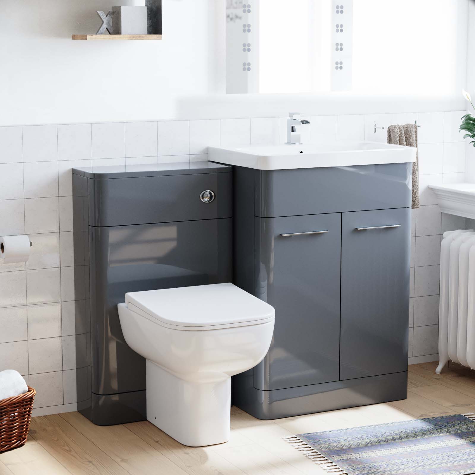 Afern 600mm Grey Flat Packed Vanity Unit, Basin & Debra BTW Toilet With WC Unit