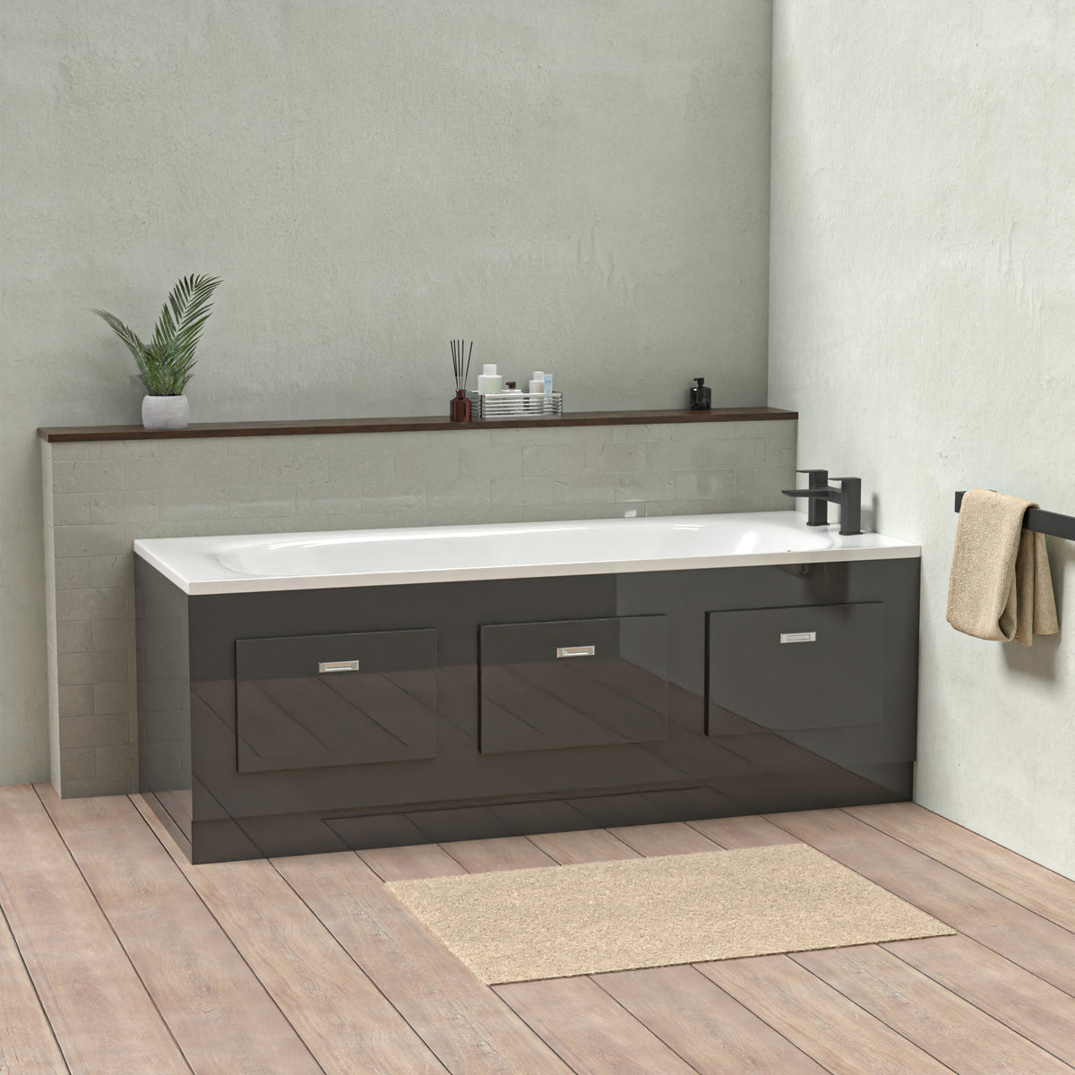 1700 x 480mm PVC Removable Magnetic Door Bath Panel Anthracite