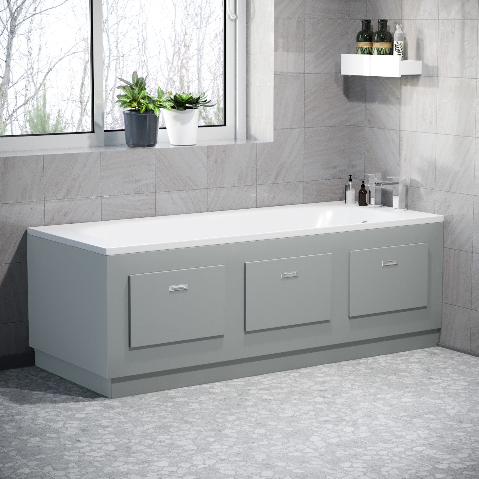 Matte Grey 1700mm Magnetic Door Durable PVC Front and End Bath Panel