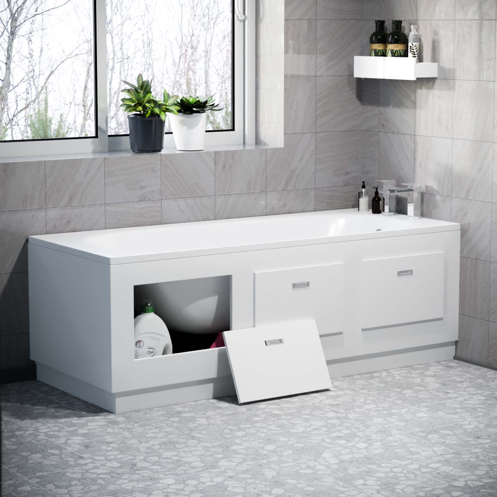 White 1700mm Magnetic Door Durable PVC Front and End Bath Panel