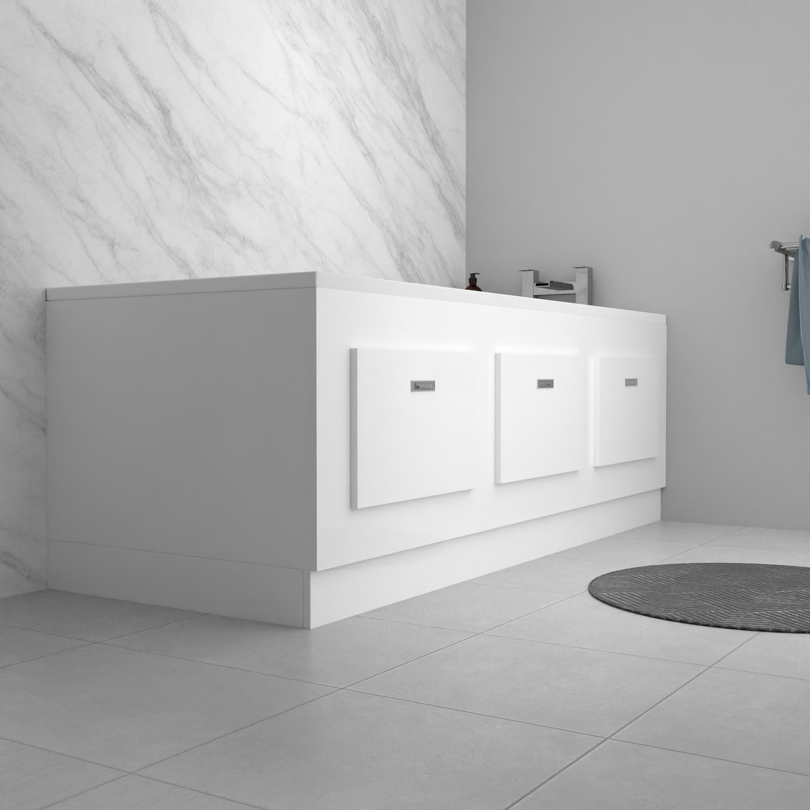 White PVC 1800mm Front & End Bath Panels with Magnetic Door - Adjustable Height