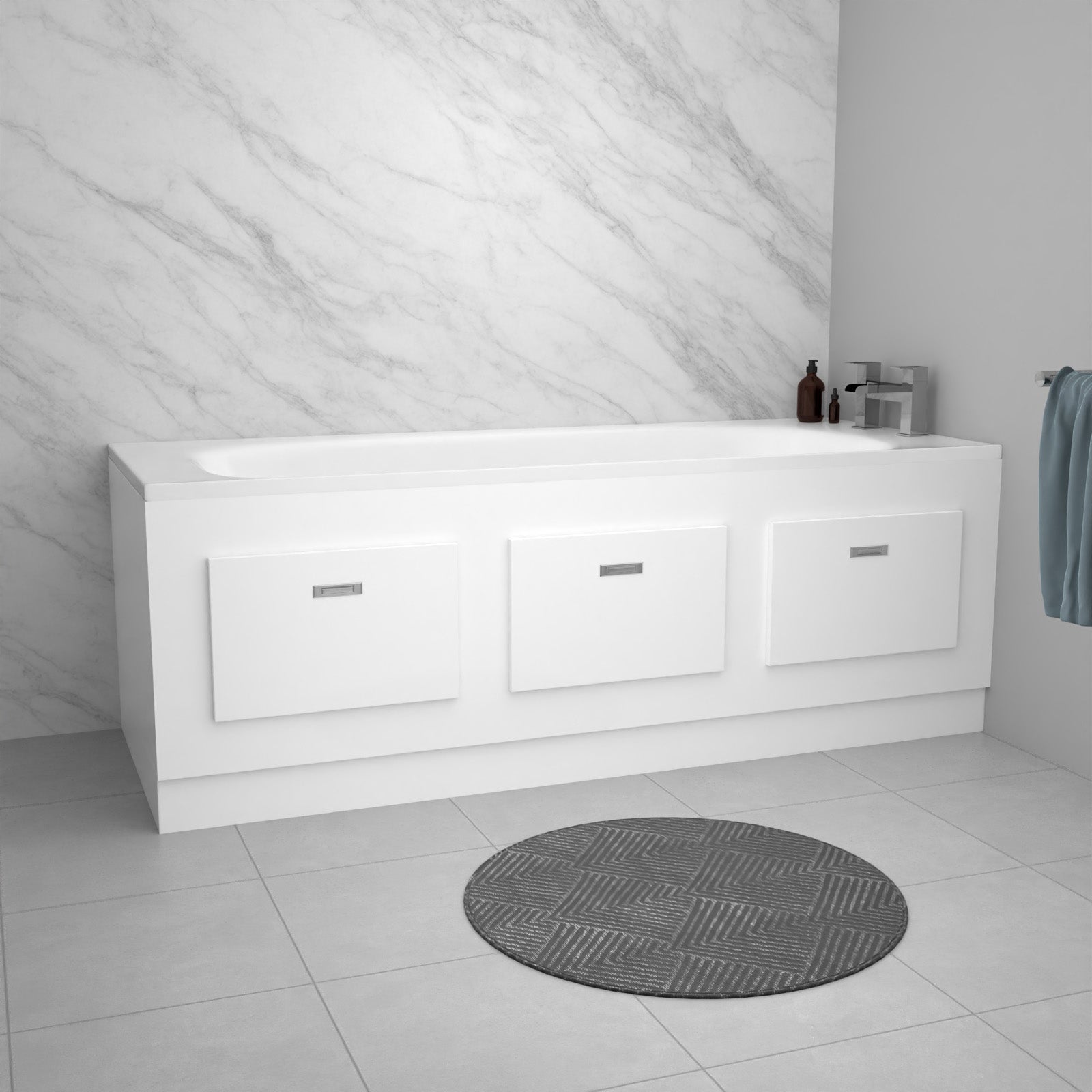 White PVC 1800mm Front & End Bath Panels with Magnetic Door - Adjustable Height