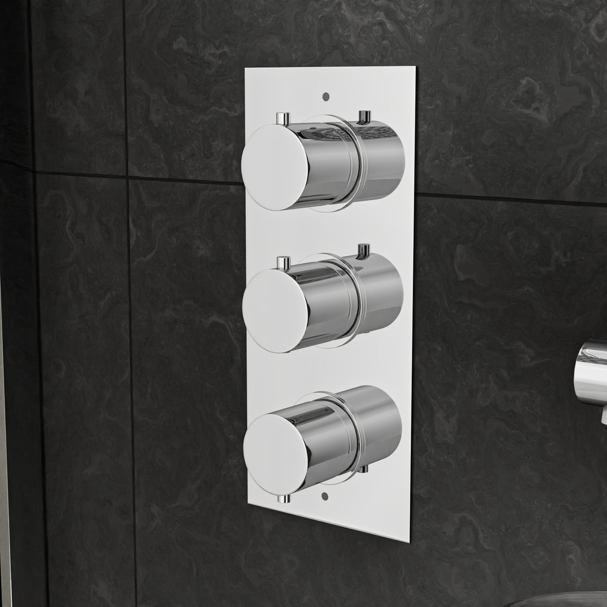 3 Dial 3 Outlet Concealed Thermostatic Shower With Thin Head, Bath Filler & Sprung Waste