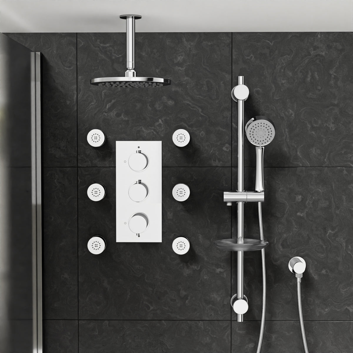 3 Dial 3 Outlet Concealed Thermostatic Shower Set With Massage System