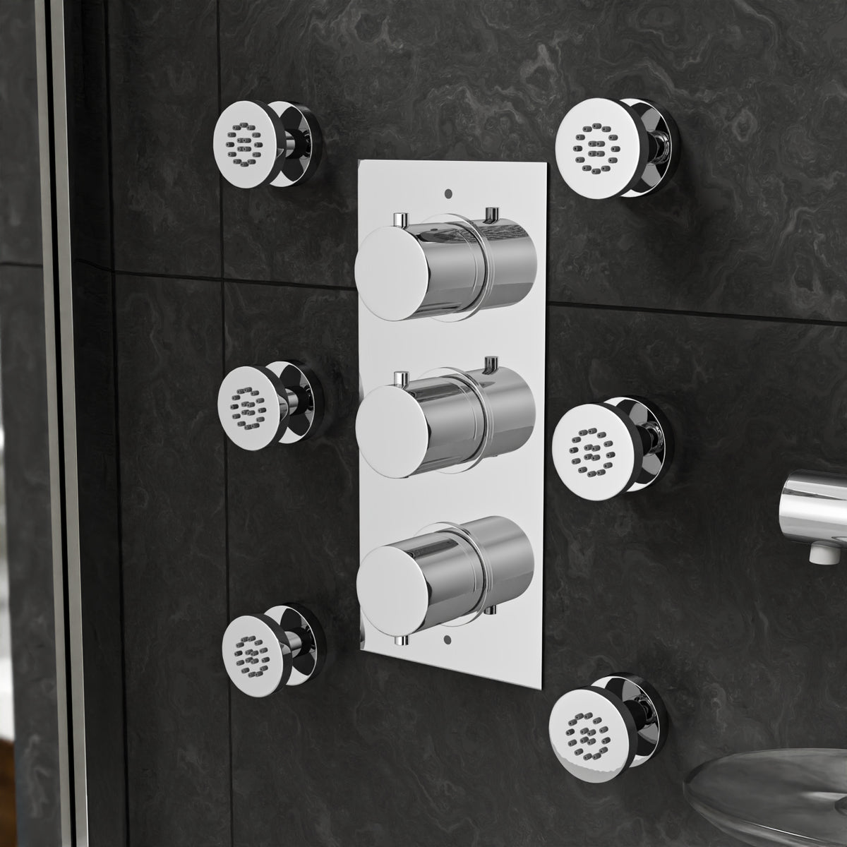 3 Dial 3 Outlet Concealed Thermostatic Shower Set With Massage System
