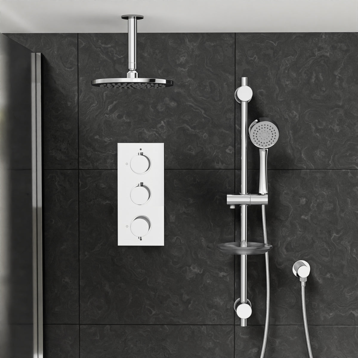 3 Dial 3 Outlet Concealed Thermostatic Shower With Bath Filler & Sprung Waste