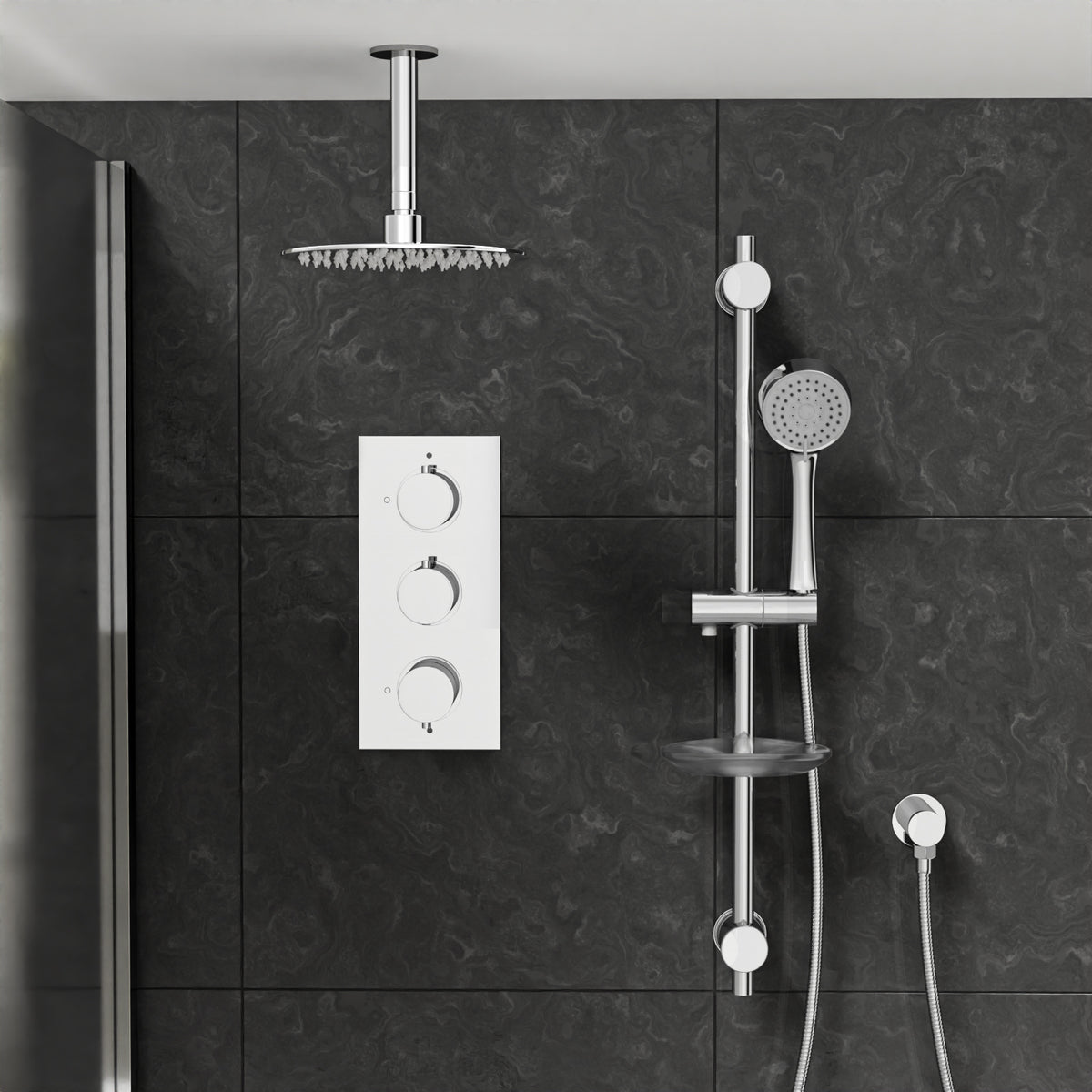 3 Dial 3 Outlet Concealed Thermostatic Shower With Handheld, Bath Filler & Waste