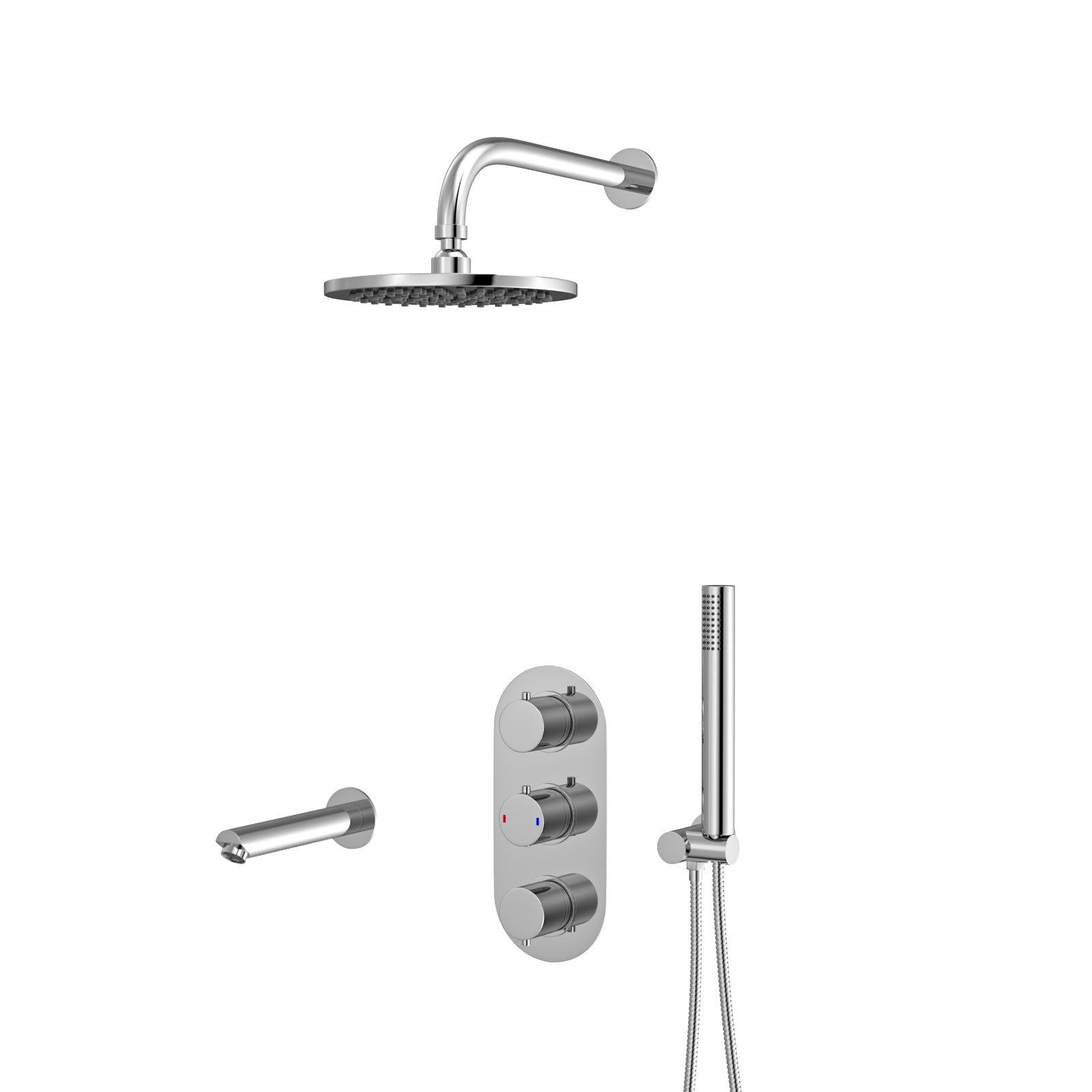 FLORA 3 way round concealed thermostatic mixer valve hand shower bath filler