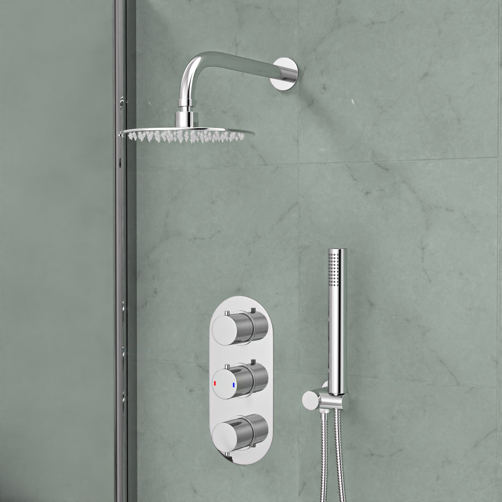 3 Dial 3 Outlet Concealed Thermostatic Shower - Round shower set