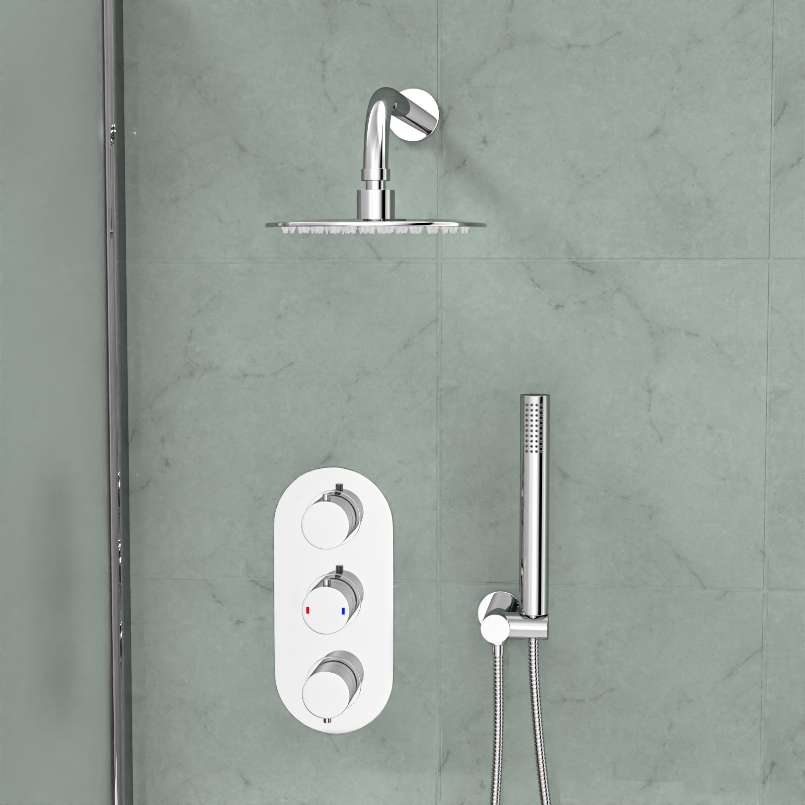 3 Dial 3 Outlet Concealed Thermostatic Shower - Round shower set