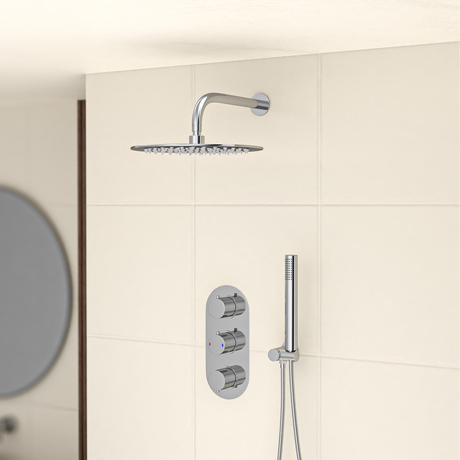 3 Dial 3 Outlet Concealed Thermostatic Shower - Round shower set