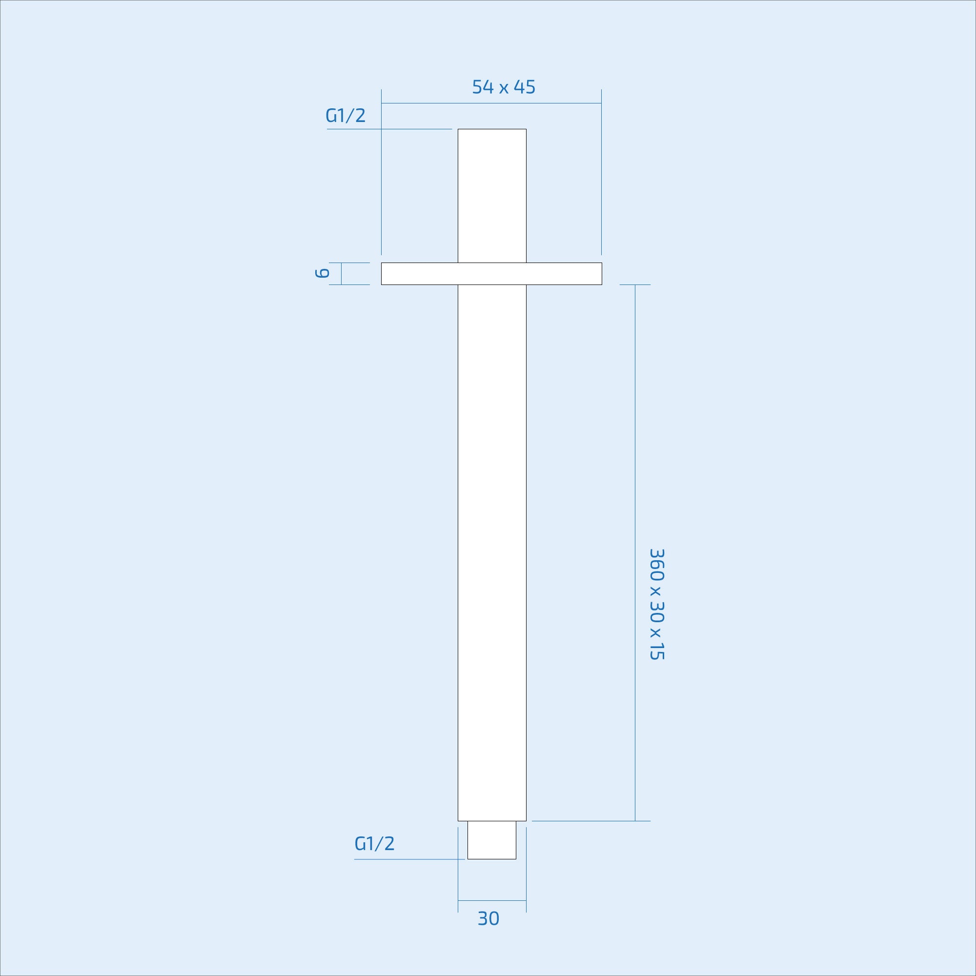 250mm Rectangular Ceiling Shower Arm Chrome for 8 or 9 inch Shower Head