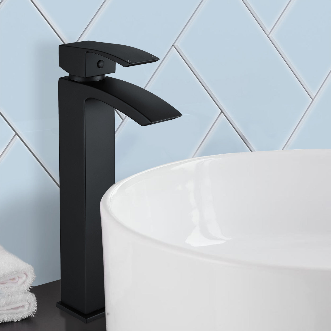 Arke Modern Extended Matte Black Design Countertop Basin Mono Mixer Tap