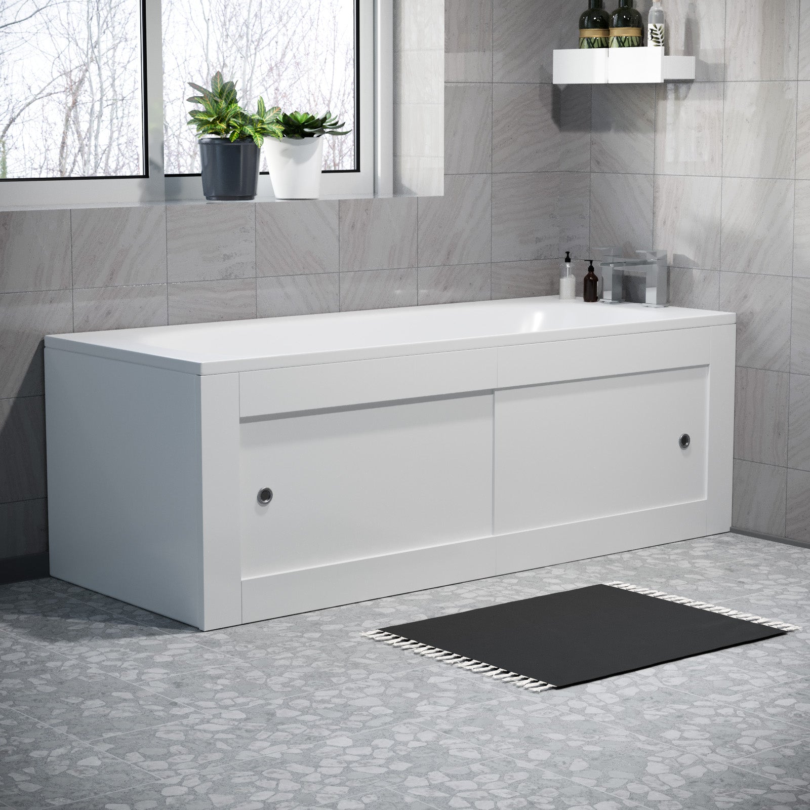White PVC 1700mm 2 Sliding Doors Bath Front Panel, End Panel & Plinth