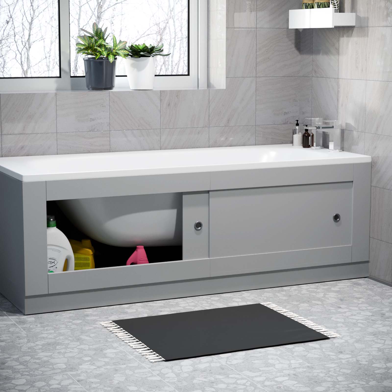 Matte Grey PVC 1700mm 2 Sliding Doors Bath Front Panel