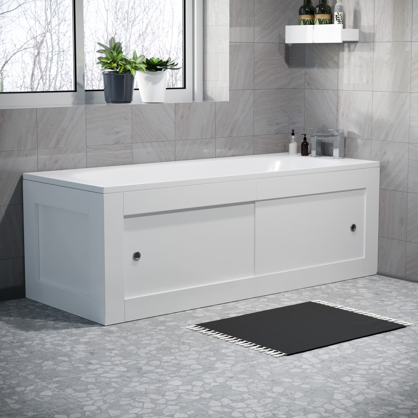 White PVC 1700mm 2 Sliding Doors Bath Front Panel, End Panel & Plinth