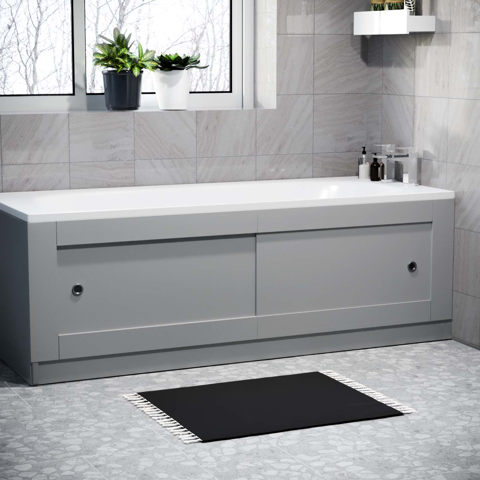 Matte Grey PVC 1800mm 2 Sliding Doors Bath Front Panel